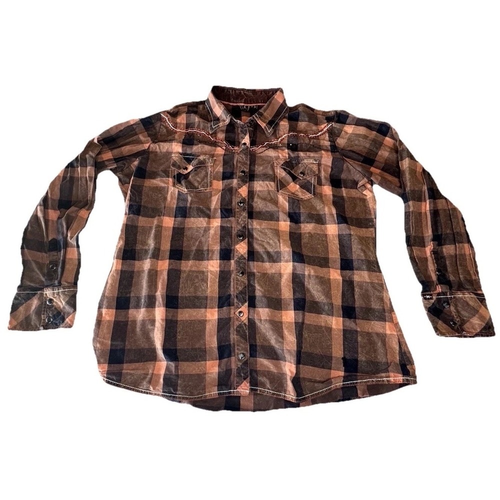 Cowgirl Up Long Sleeve Pearl Snap Plaid Shirt‎ Women's Size XXL  Western Wear
